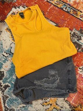 Wild Fable Yellow Ribbed Cutout Crop Tank Top